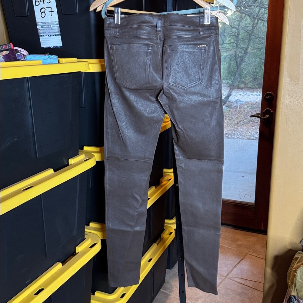 NWT MICHAEL MICHAEL KORS Straight-Leg Lamb Leather Pants Chocolate Brown Size 2 - Picture 9 of 16